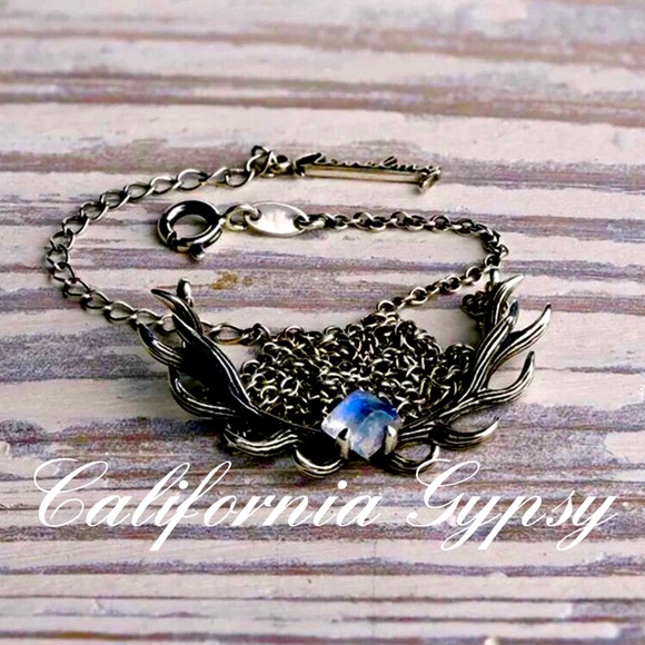 Silver Boho Antler Aquamarine Necklace - Picture 4 of 4